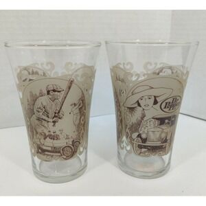 2 Vintage Dr Pepper Fluted Glasses Roaring 1920's Babe Ruth Wright Bros Pair